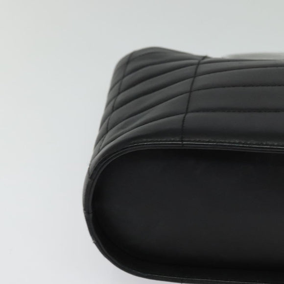 CHANEL Choco Bar Hand Bag Leather Black Silver CC Auth 126757