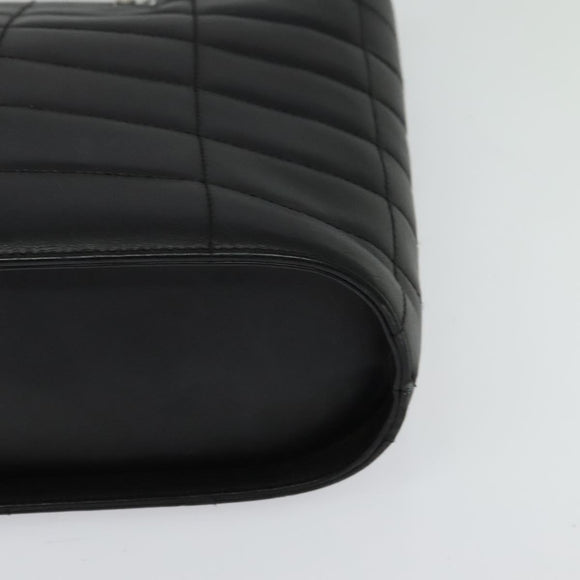 CHANEL Choco Bar Hand Bag Leather Black Silver CC Auth 126757