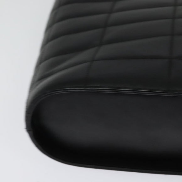 CHANEL Choco Bar Hand Bag Leather Black Silver CC Auth 126757