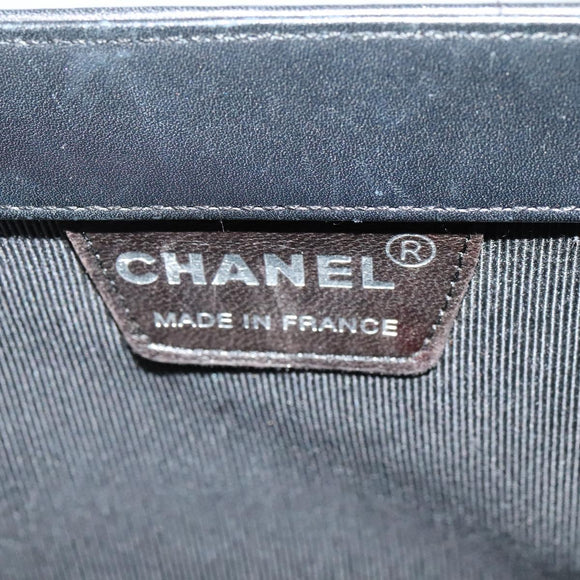 CHANEL Choco Bar Hand Bag Leather Black Silver CC Auth 126757