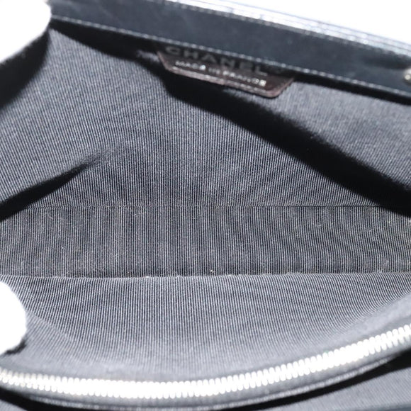 CHANEL Choco Bar Hand Bag Leather Black Silver CC Auth 126757