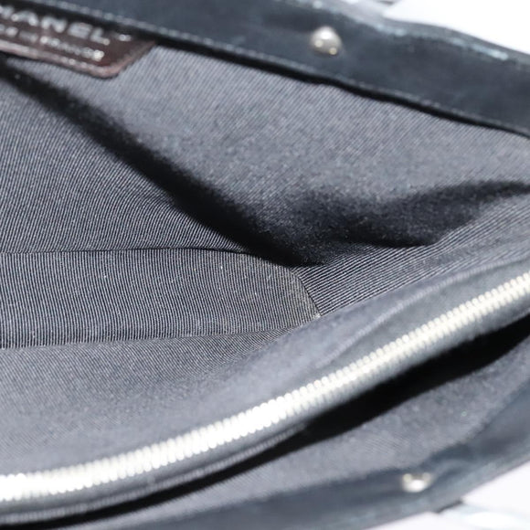 CHANEL Choco Bar Hand Bag Leather Black Silver CC Auth 126757