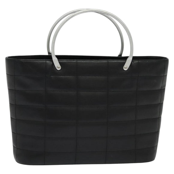 CHANEL Choco Bar Hand Bag Leather Black Silver CC Auth 126757