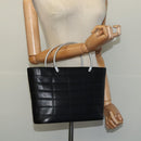 CHANEL Choco Bar Hand Bag Leather Black Silver CC Auth 126757-21