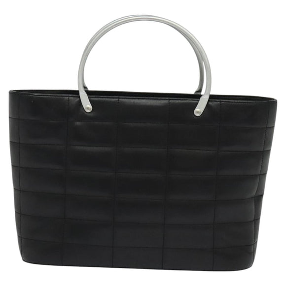 CHANEL Choco Bar Hand Bag Leather Black Silver CC Auth 126757
