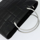 CHANEL Choco Bar Hand Bag Leather Black Silver CC Auth 126757-6