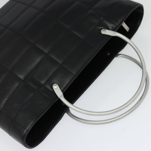 CHANEL Choco Bar Hand Bag Leather Black Silver CC Auth 126757