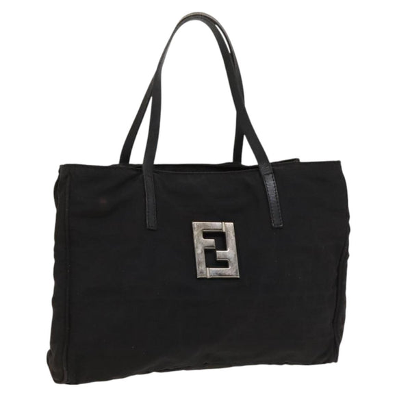 FENDI Zucca Canvas Hand Bag Nylon Black Silver Auth 126764