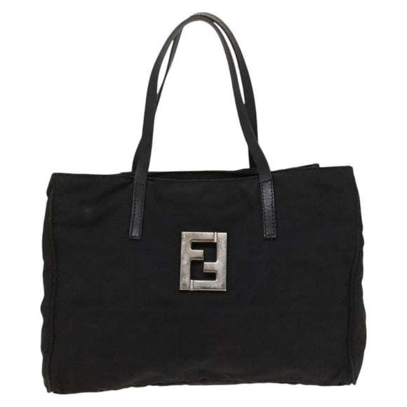 FENDI Zucca Canvas Hand Bag Nylon Black Silver Auth 126764