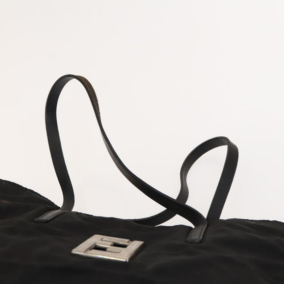 FENDI Zucca Canvas Hand Bag Nylon Black Silver Auth 126764