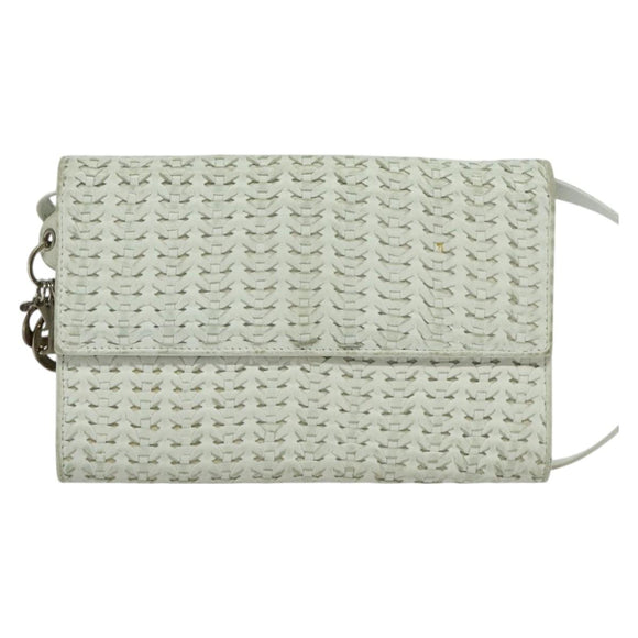 Christian Dior Wallet Shoulder Bag Leather White Auth 126770
