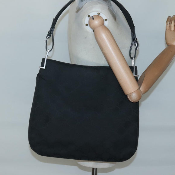 GUCCI GG Canvas Shoulder Bag Nylon Black Silver Auth 126780