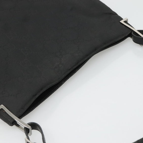 GUCCI GG Canvas Shoulder Bag Nylon Black Silver Auth 126780