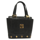 MCM Studs Hand Bag Leather Black Gold Auth 126781-1