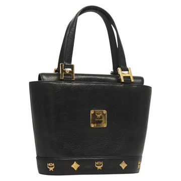 MCM Studs Hand Bag Leather Black Gold Auth 126781