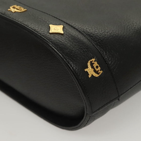 MCM Studs Hand Bag Leather Black Gold Auth 126781