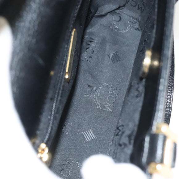 MCM Studs Hand Bag Leather Black Gold Auth 126781