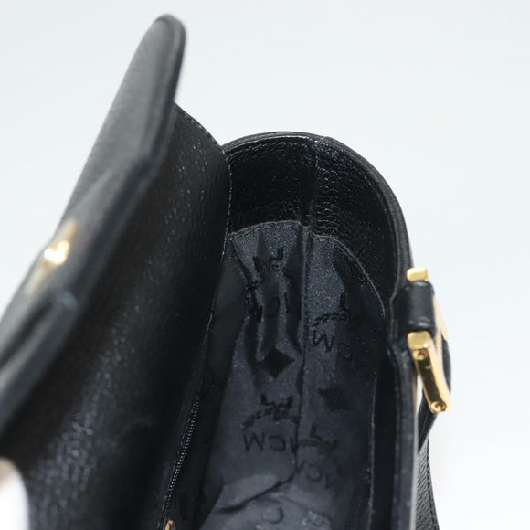 MCM Studs Hand Bag Leather Black Gold Auth 126781