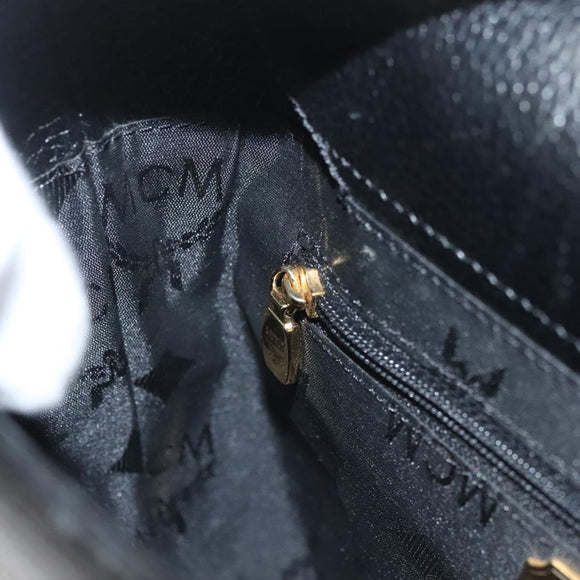 MCM Studs Hand Bag Leather Black Gold Auth 126781