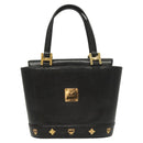 MCM Studs Hand Bag Leather Black Gold Auth 126781-13