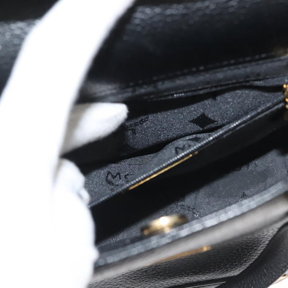 MCM Studs Hand Bag Leather Black Gold Auth 126781