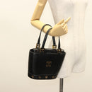 MCM Studs Hand Bag Leather Black Gold Auth 126781-21