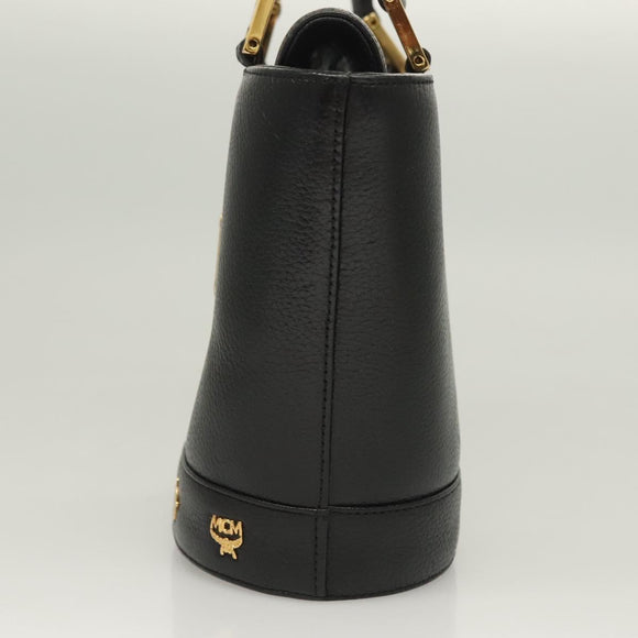 MCM Studs Hand Bag Leather Black Gold Auth 126781
