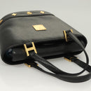 MCM Studs Hand Bag Leather Black Gold Auth 126781-6
