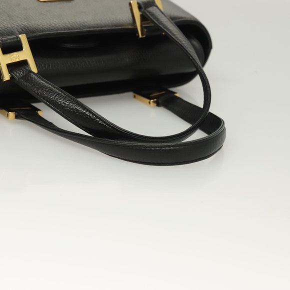 MCM Studs Hand Bag Leather Black Gold Auth 126781