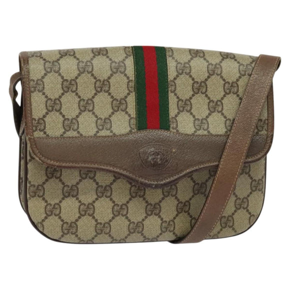 GUCCI GG Supreme Web Sherry Line Bag PVC Beige 001 113 6862 8039 Auth 126794