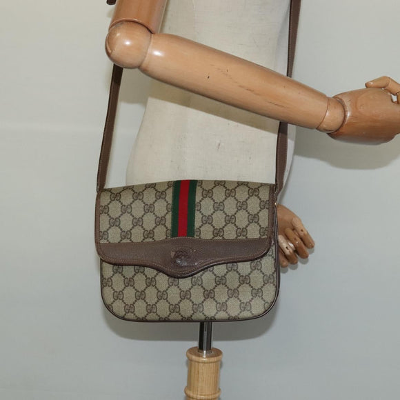 GUCCI GG Supreme Web Sherry Line Bag PVC Beige 001 113 6862 8039 Auth 126794