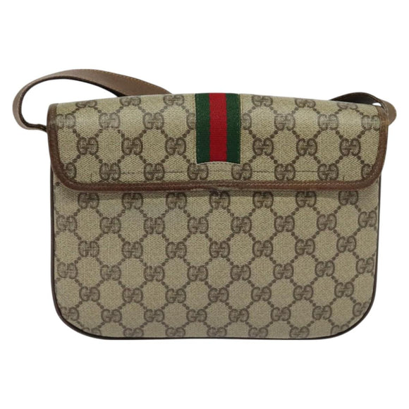 GUCCI GG Supreme Web Sherry Line Bag PVC Beige 001 113 6862 8039 Auth 126794
