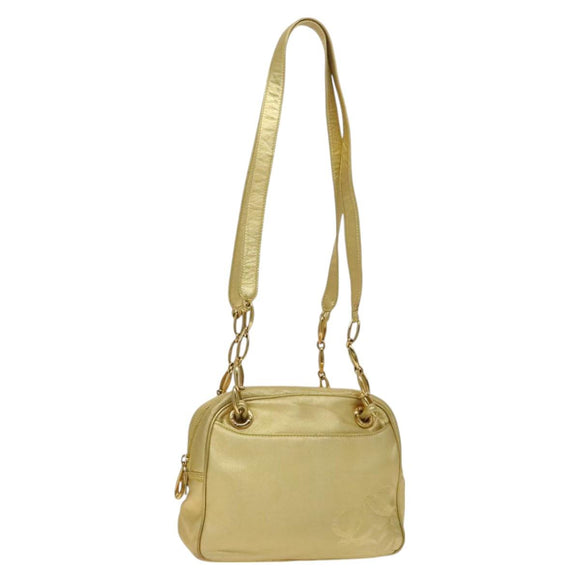 LOEWE Anagram Chain Shoulder Bag Leather Gold Auth 126798