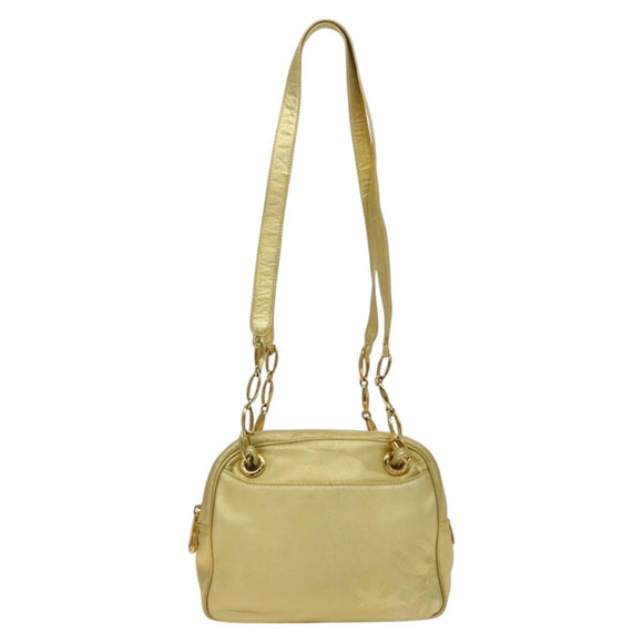 LOEWE Anagram Chain Shoulder Bag Leather Gold Auth 126798