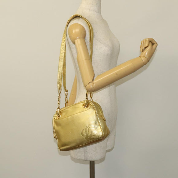 LOEWE Anagram Chain Shoulder Bag Leather Gold Auth 126798