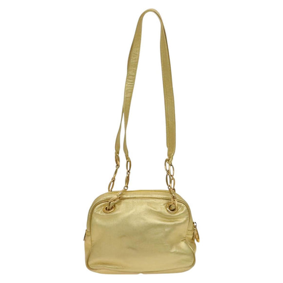 LOEWE Anagram Chain Shoulder Bag Leather Gold Auth 126798