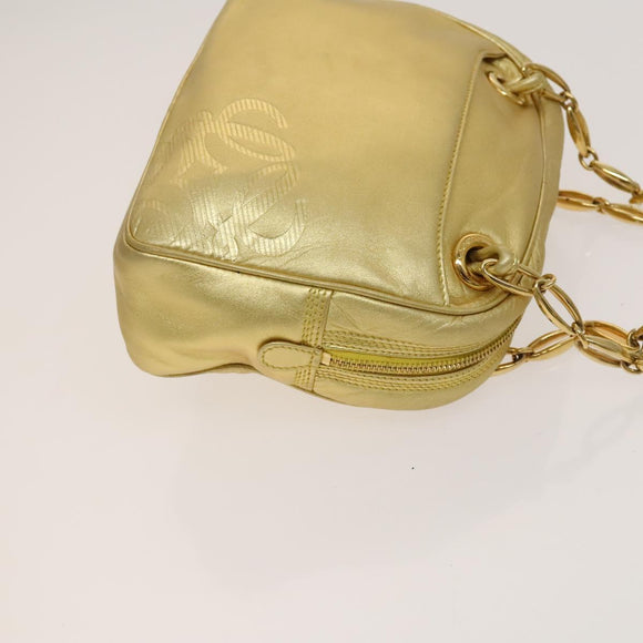 LOEWE Anagram Chain Shoulder Bag Leather Gold Auth 126798