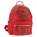 MCM Logogram Vicetos studs Backpack Leather Red Gold Auth 126799A-1