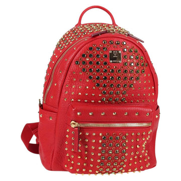 MCM Logogram Vicetos studs Backpack Leather Red Gold Auth 126799V