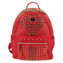 MCM Logogram Vicetos studs Backpack Leather Red Gold Auth 126799A-13
