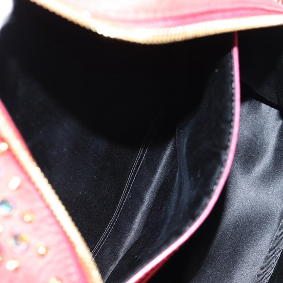 MCM Logogram Vicetos studs Backpack Leather Red Gold Auth 126799A