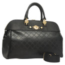 VERSACE Hand Bag PVC Leather 2way Black Gold Auth 126813-1