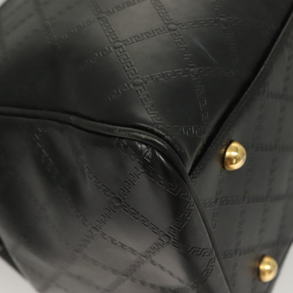 VERSACE Hand Bag PVC Leather 2way Black Gold Auth 126813