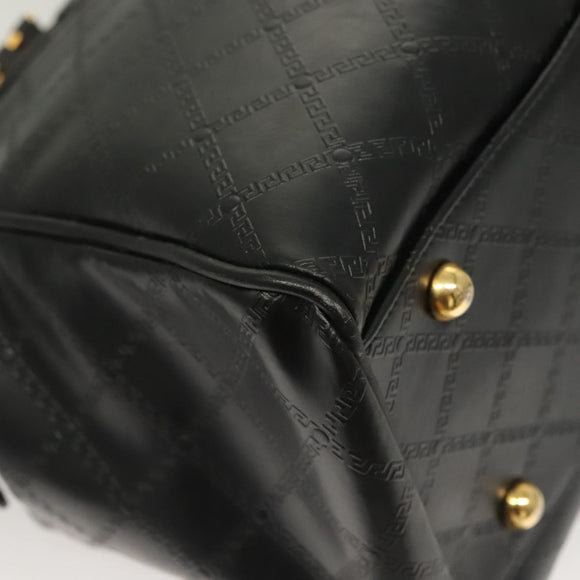 VERSACE Hand Bag PVC Leather 2way Black Gold Auth 126813