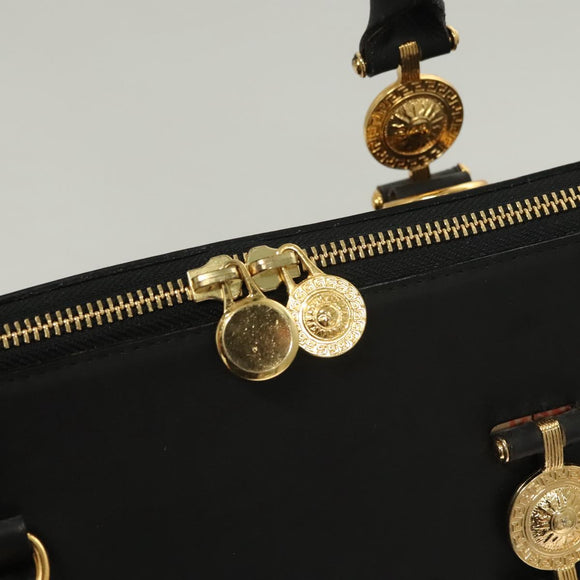VERSACE Hand Bag PVC Leather 2way Black Gold Auth 126813