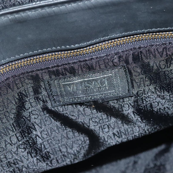 VERSACE Hand Bag PVC Leather 2way Black Gold Auth 126813