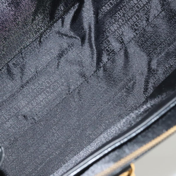 VERSACE Hand Bag PVC Leather 2way Black Gold Auth 126813