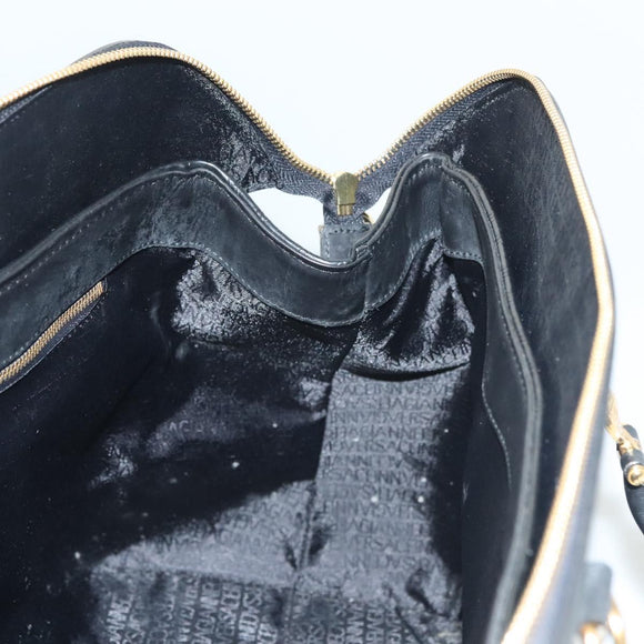 VERSACE Hand Bag PVC Leather 2way Black Gold Auth 126813