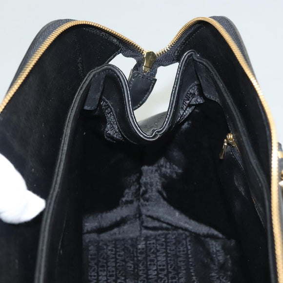 VERSACE Hand Bag PVC Leather 2way Black Gold Auth 126813