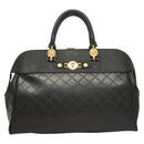 VERSACE Hand Bag PVC Leather 2way Black Gold Auth 126813-13